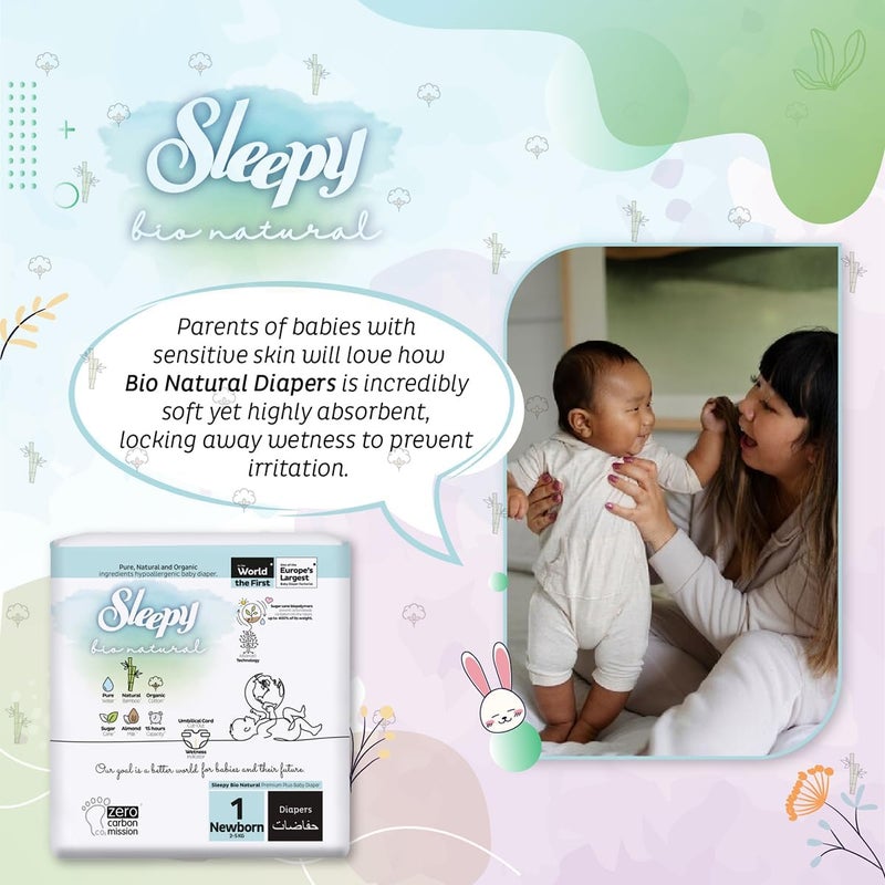 Sleepy Bio Natural Premium Size 1 Diapers | 200 Count | Hypoallergenic Baby Diapers | 2-5Kg | Vegan | 100% Leakproof - Image 3